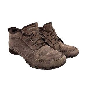 SKECHERS Bikers Lineage Boot Women’s Size 7.5 Choc Suede Mid Top Chukka 44706